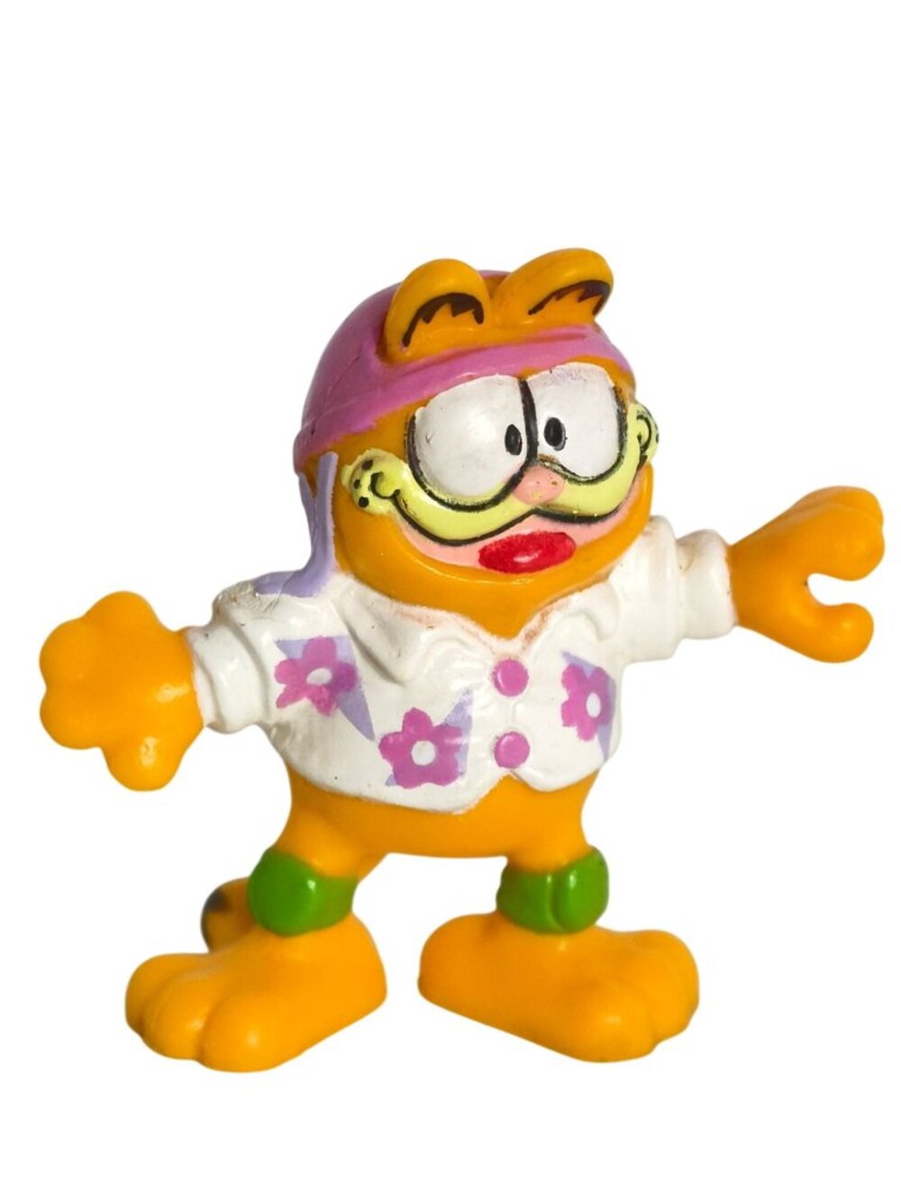 80's Garfield Figure Hawaiian Shirt Pink Helmet Nostalgic Cartoon Character Toy